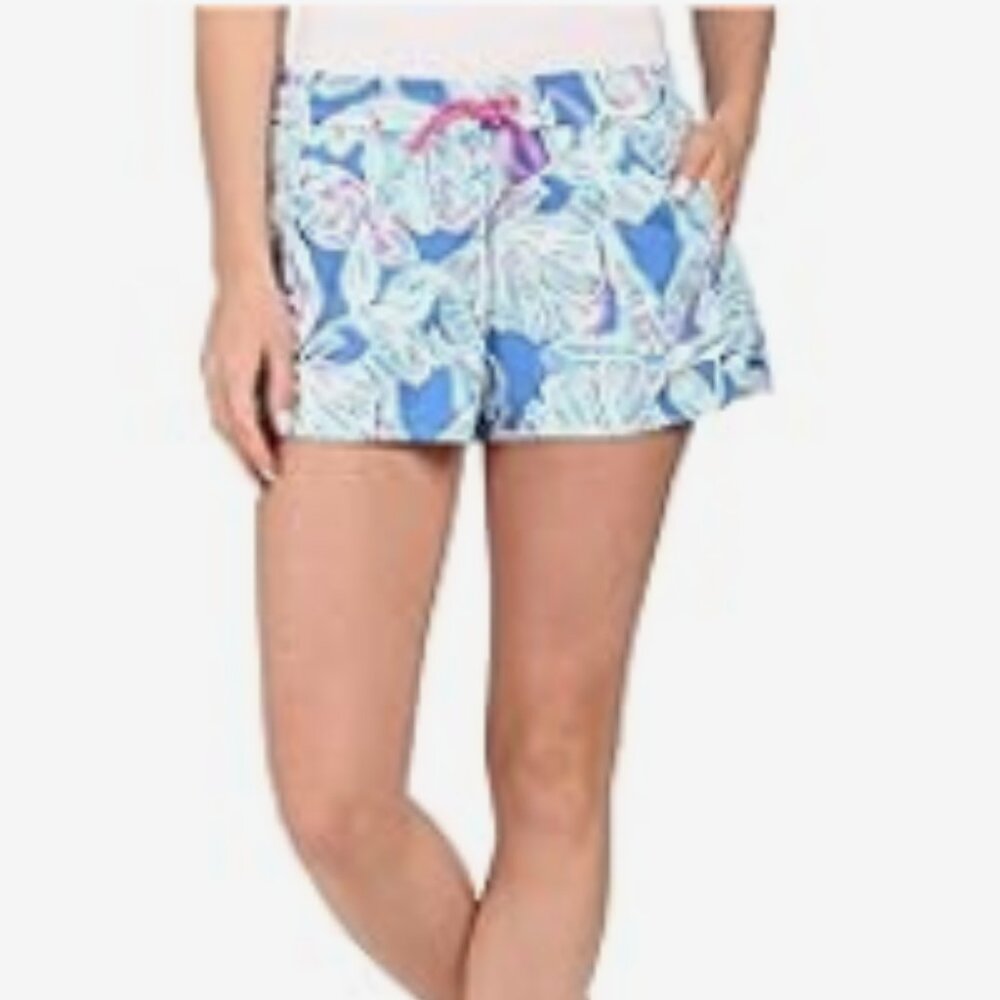 Lilly Pulitzer Run Around Shorts Bay Blue Into The Deep XS Board Pink Beach